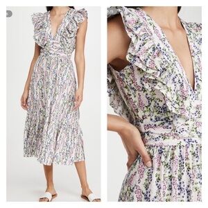 NWT BY TIMO x Shopbop Delicate Midi Dress White Floral Ruffle V Neck XL